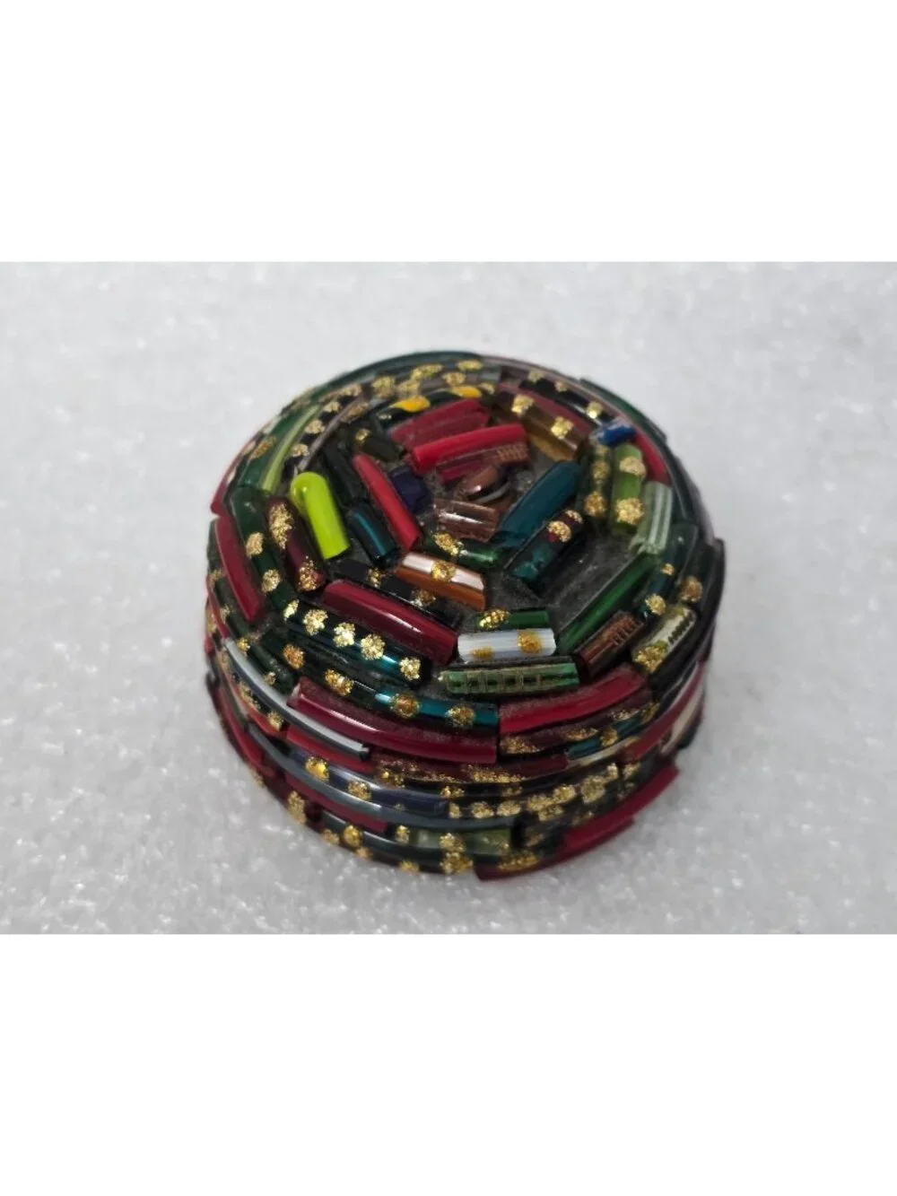 Vintage Venetian Art Glass Millefiori Trinket Box Round Mosaic Jewelry Box Italy